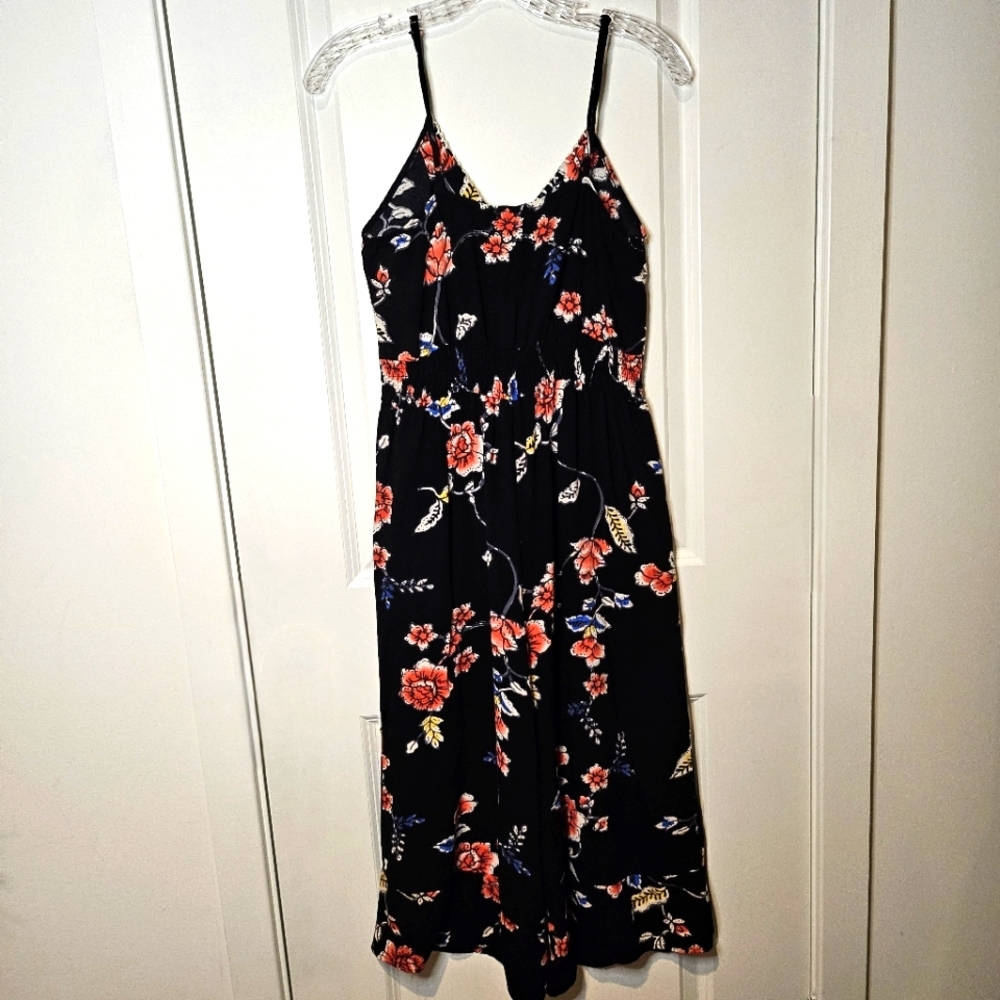 Eyeshadow Black Floral S Jumpsuit Wide Leg Spaghetti Strap Boho Cropped Casual - Picture 4 of 15